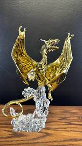 lot 60467 image: Glass Franklin Mint Gold Dragon Figurine on Crystal Base