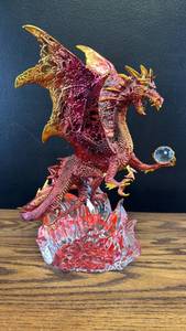 lot 60473 image: Franklin mint glass Red Dragon Figurine with Crystal Ball and Flame Base