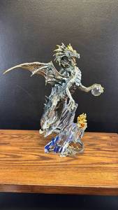 lot 60475 image: Glass Franklin ��mint Silver and Gold Dragon Figurine with Crystal Base and Castle