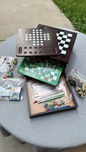 lot 888017 image: Wooden Multi-Game Board Set with Chess, Checkers, and Board Games