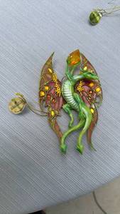 lot 888087 image: Fantasy Dragon Christmas Ornament with Stained Glass style Wings