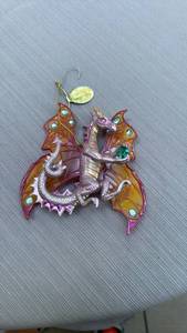 lot 888089 image: Fantasy Dragon Christmas Ornament with Stained Glass Wings