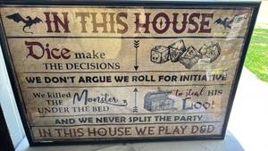 lot 888102 image: Dungeons and Dragons Gaming House Rules Wall Framed Poster