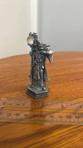 lot 888161 image: Pewter Wizard Sorcerer Figurine with Crystal Ball and Staff