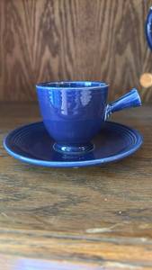 lot 6508 image: Vintage Fiesta After Dinner (AD) Coffee Cup and Saucer Set in Original Cobalt Blue Glaze For Sale  Circa 1936-1959