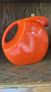 lot 6513 image: Vintage Fiesta Disk Juice Promotional Pitcher in Original Red Glaze For Sale  Circa 1942