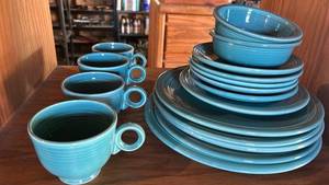 lot 6540 image: Fiesta Turquoise Dinnerware Set - Plates, Bowls & Mugs