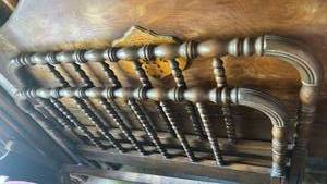 lot 6480 image: Wooden Spool Turned Twin Bed Headboard and Footboard Set