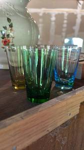 lot 6487 image: Set of 4 Multi-Color MCM Ribbed Glass shot glasses