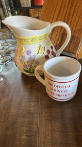 lot 6491 image: Ceramic Pitcher, Coffee Mug, and Soup Bowls Set