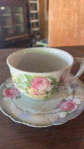 lot 6494 image: Porcelain Floral Rose Tea Cup and Saucer Set