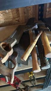 lot 6496 image: Mixed Lot of Hand Tools - Hand Saw, Hammers, Hatchet and More