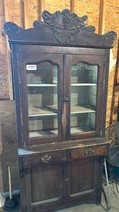 Victorian Style Dark Wood China Cabinet with Glass Doors37x14x76