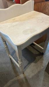 lot 60639 image: White Painted Wood Washstand Table with Drawer and Casters