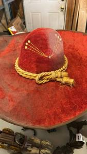 lot 60643 image: Red Velvet Sombrero with Gold Rope Trim