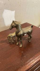 lot 60648 image: Brass Horse and Foal Figurine Set