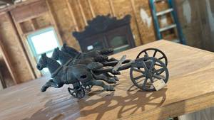 lot 60672 image: Cast Iron Horse-Drawn Chariot Figurine