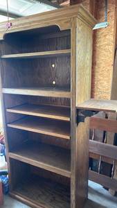 lot 60678 image: Solid Oak Bookcase with Side Shelf and Decorative Iron Brackets