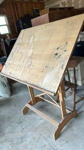 lot 60681 image: Wood Adjustable Drafting Table with Metal Hardware