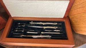 lot 60688 image: Drafting Compass and Ruling Pen Set in Wooden Case