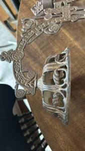 lot 60690 image: Ornate Cast Iron Oil Lamp hanger with Decorative Hardware