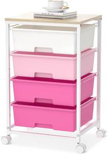 lot 7709 image: $49 SYKIARIOL Utility Rolling Craft Storage Cart with 4 Drawers, Pink