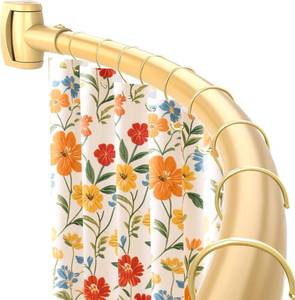 lot 7717 image: Gold Curved Shower Curtain Rod, 35-76 in, Stainless Steel