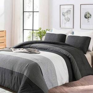 lot 7724 image: Faincy King Comforter Set, GreyBlack Patchwork Stripe,104x90,3pc