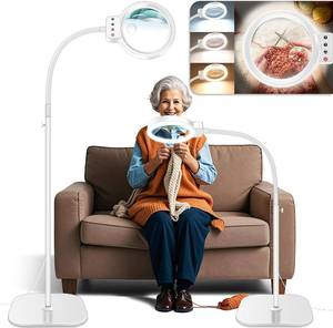 lot 7727 image: $50 Large Floor Magnifier with Light & Stand, 72 LED Gooseneck