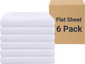 lot 7732 image: ZPECC White Twin Flat Sheets 6 Pack Microfiber 66x96