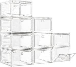 lot 7735 image: $51 7 Code Clear Shoe Boxes Organizer, Stackable Magnetic, 9-Pack