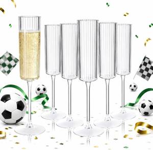 lot 7740 image: 36 Pack Clear Plastic Champagne Flutes - 6oz Ribbed Glasses