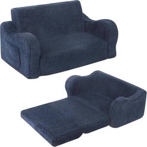 lot 7754 image: MOMCAYWEX Kids Sofa 2-in-1 Flip-Out Foam Couch, Sherpa, Dark Blue