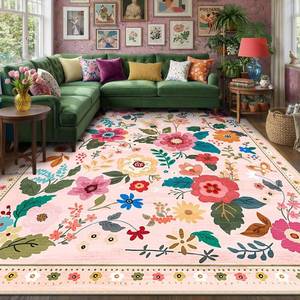 lot 7757 image: $69 RELEANY Floral 8x10 Area Rugs Washable Non-Slip Low-Pile Pink