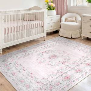 lot 7762 image: $49 Wonnitar Floral Bow Pink Rug, Washable 5x7, Non-Slip Boho Carpet