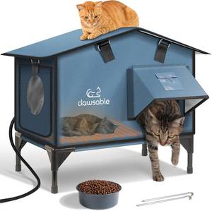 lot 7768 image: $110 Heated Outdoor Cat House with Insulation and Weatherproof Shelter