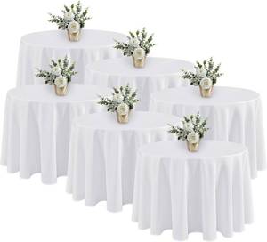 lot 7773 image: $55 Fitable 6 Pack White Round Tablecloths, 120 Dia, Stain-Resistant