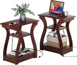 lot 7775 image: $100 FROMJBEST End Tables Set of 2, Cherry, 3-Tier w Storage