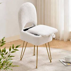 lot 7784 image: Gitrah Cream colored Vanity Chair with Storage, Folding Faux Fur Stool