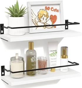 lot 7791 image: Richer House White Bathroom Shelves, Floating Wall Shelf Set of 2