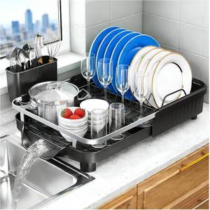 lot 7804 image: Kmiectse Dish Drying Rack   Stainless Steel Drainer with Holder