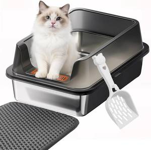 lot 7808 image: Stainless Steel Cat Litter Box High Sides Odor Resistant Open Top