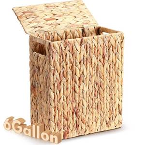 lot 7825 image: Vesici 6-Gallon Wicker Waste Basket with Lid, Built-in Handles
