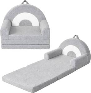 lot 7866 image: Rainbow Kids Couch, 2-in-1 Fold-Out Toddler Sofa, Grey