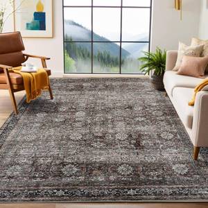 lot 7893 image: $100 GarveeHome 8x10 Area Rug Vintage Oriental Non-Slip Backing Brown