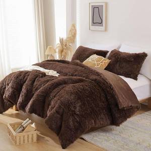 lot 7902 image: $48 Smoofy Fluffy Full Size Comforter Set, Faux Fur, 3-Piece, Coffee