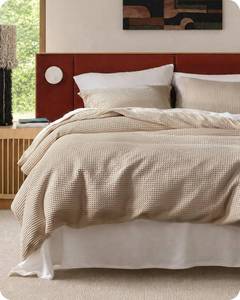 lot 7906 image: $95 Bedsure Cotton Duvet Cover King - 100% Cotton Waffle Weave, Tan