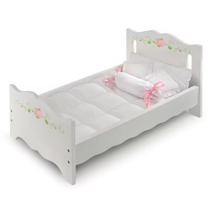 lot 7909 image: Badger Basket Doll Bed, Bedding & Personalization Kit - White Rose