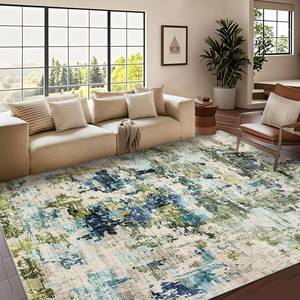 lot 7928 image: $110 CAROMIO 8x10 Area Rug - Soft Washable, Non-Slip, GreenBlue