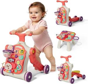 lot 7932 image: $50 QDRAGON 5-in-1 Baby Walker ScooterMotorbikeActivity Center, Red